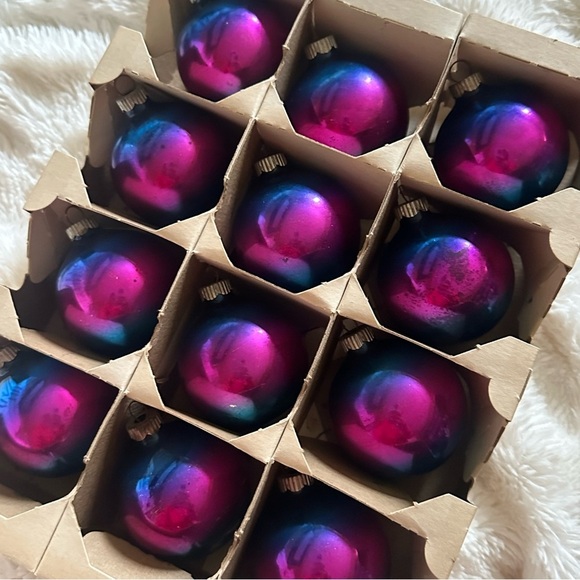 VTG Shiny Brite RARE Mercury Glass Christmas Ornaments Blue Pink Ombre Box 12 - Picture 1 of 12